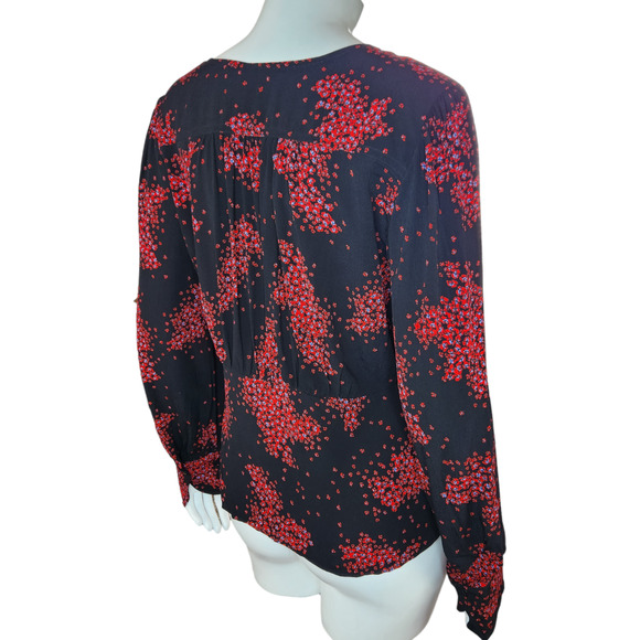 Ba&sh Women's Top Bruce Black Peasant Top Balloon Sleeves Nior Floral Size 2 NWT - Picture 9 of 15